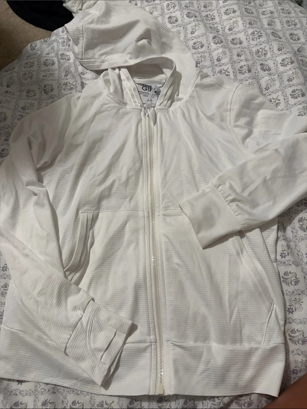 Athleta Girl Off-White Hooded Zip Sweatshirt